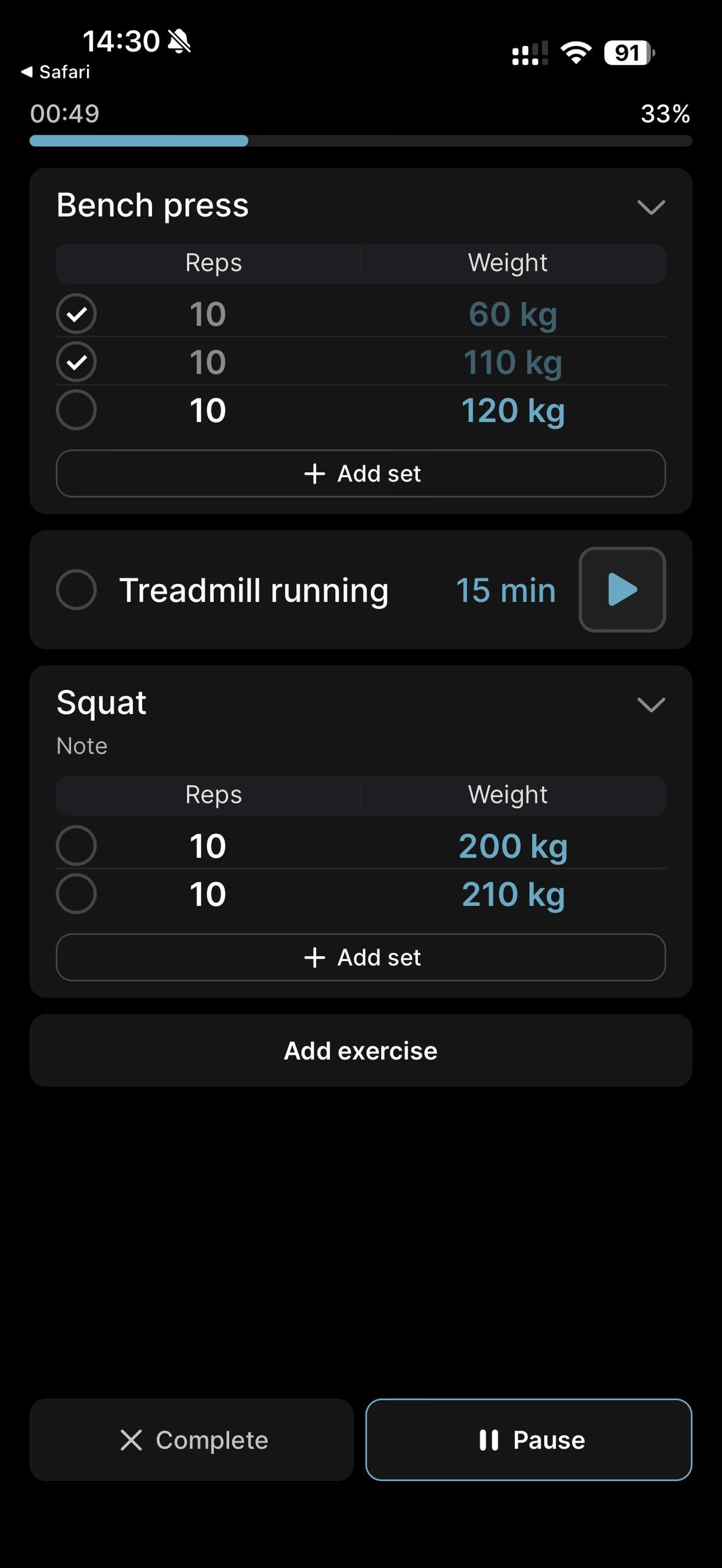 Workout in progress